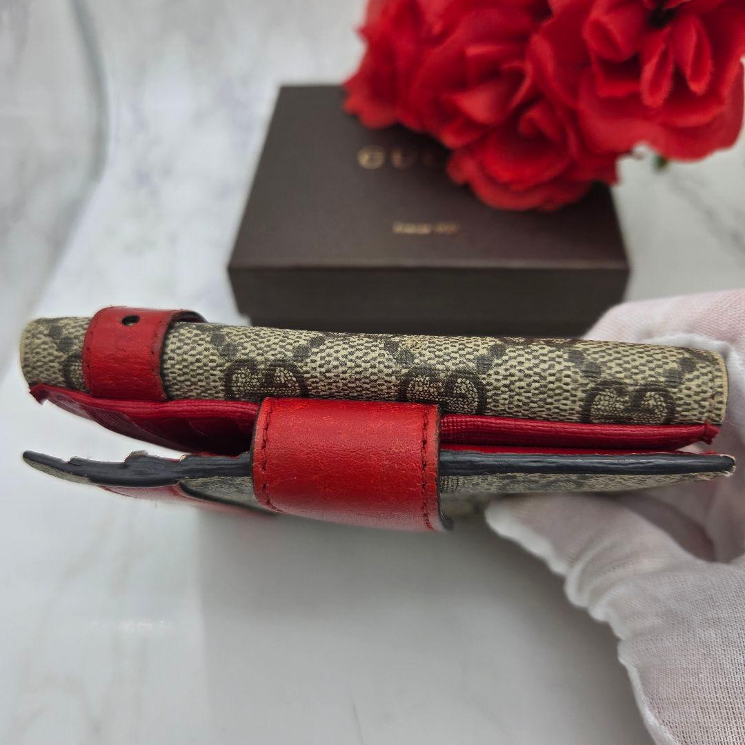 【希少】 GUCCI グッチ 折り財布 財布 GG スプリーム ベルト レッド