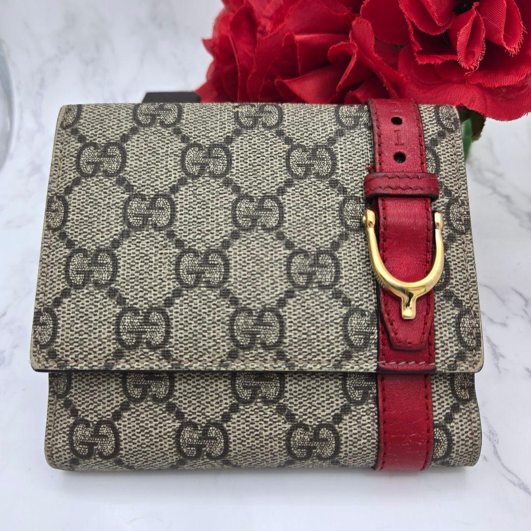【希少】 GUCCI グッチ 折り財布 財布 GG スプリーム ベルト レッド