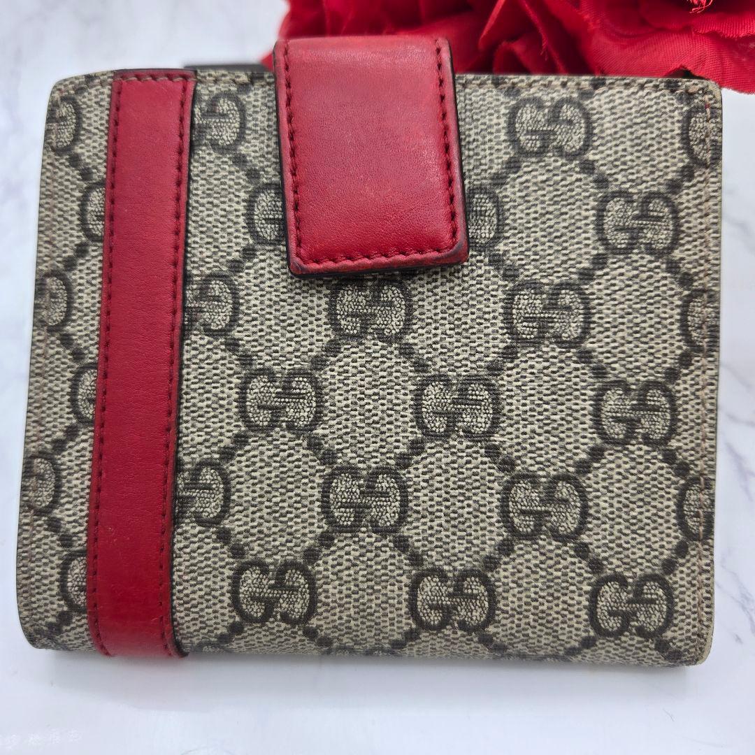 【希少】 GUCCI グッチ 折り財布 財布 GG スプリーム ベルト レッド