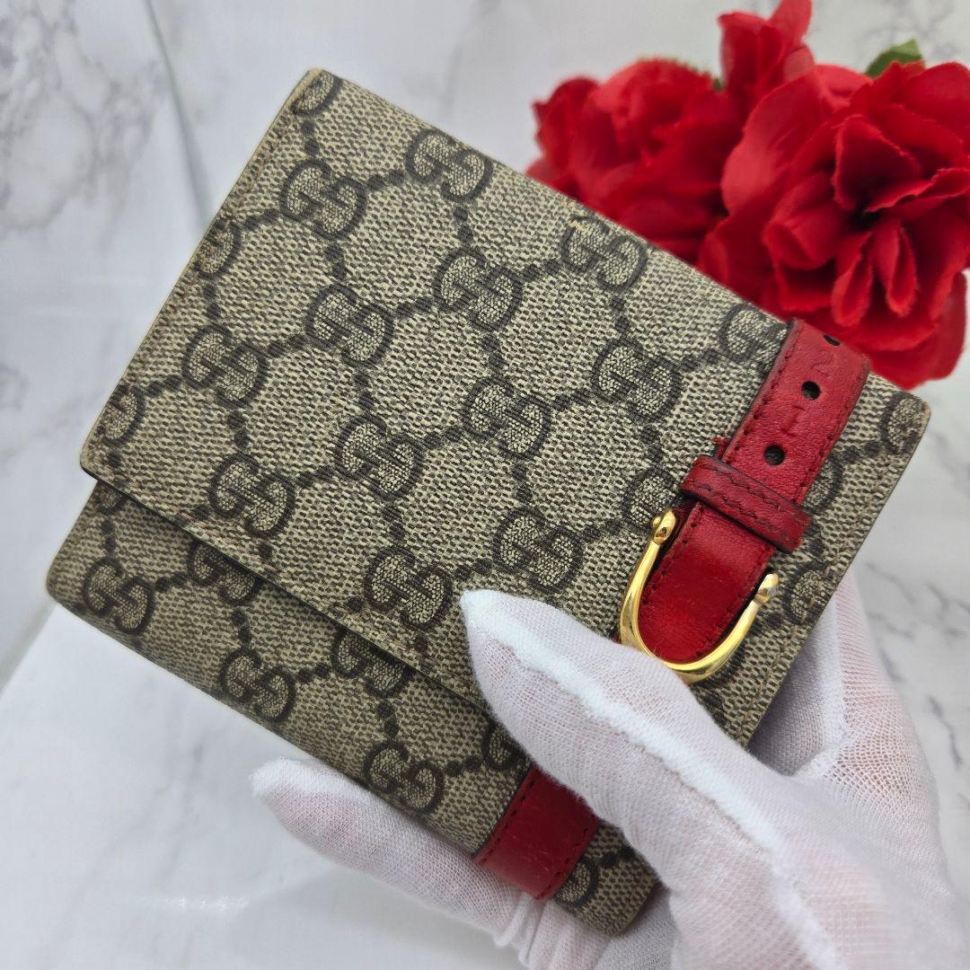 【希少】 GUCCI グッチ 折り財布 財布 GG スプリーム ベルト レッド