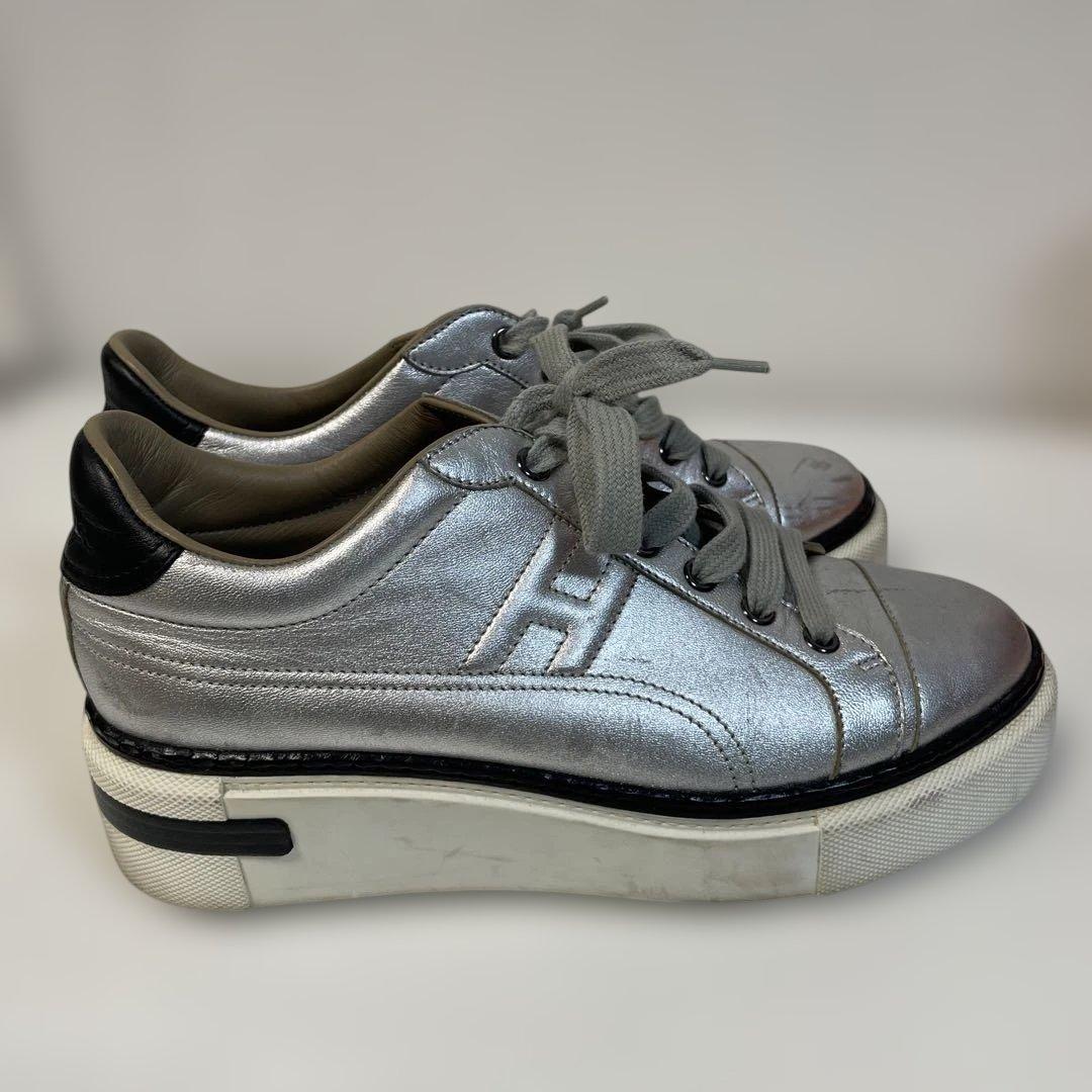 HERMES シルバー スニーカー 37
