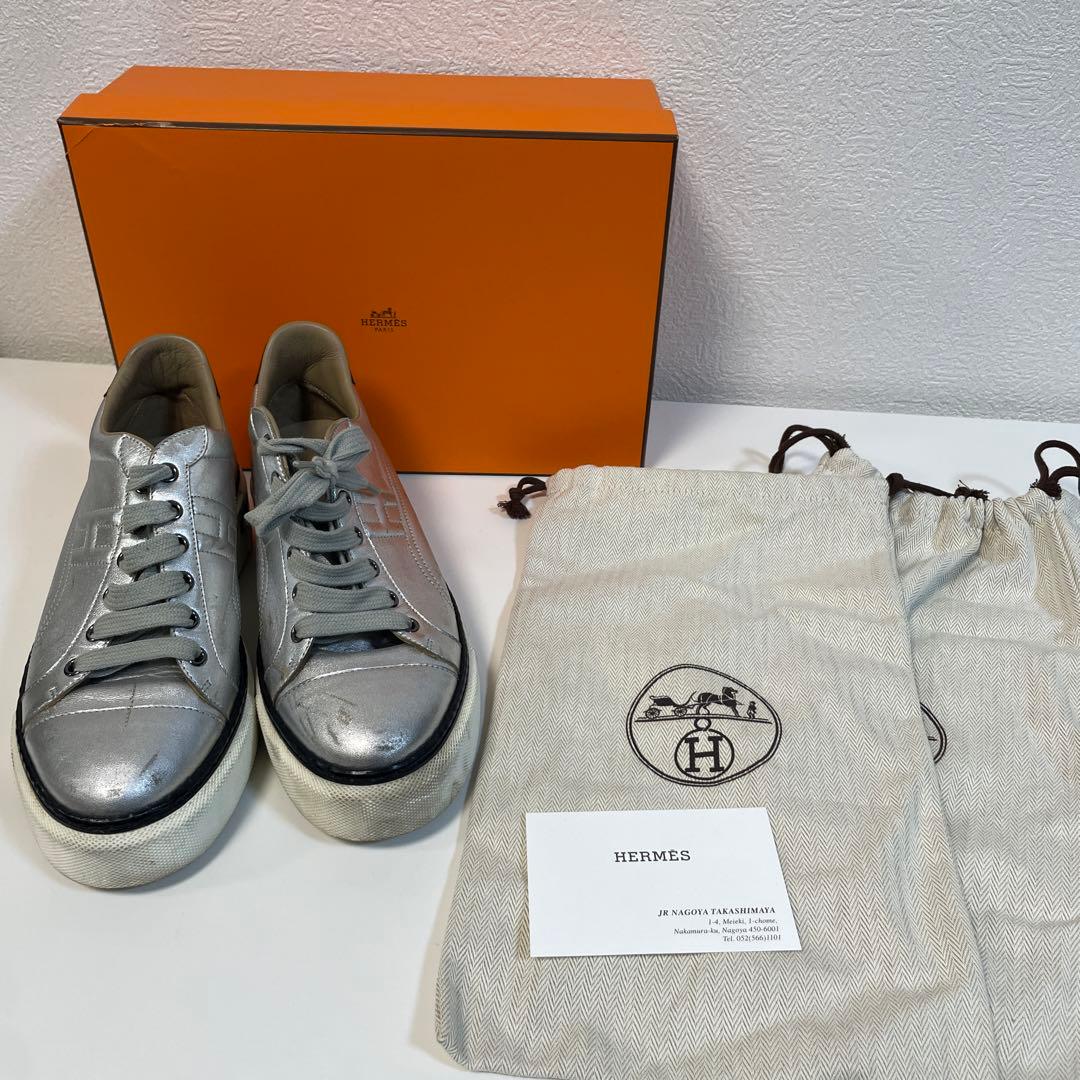 HERMES シルバー スニーカー 37