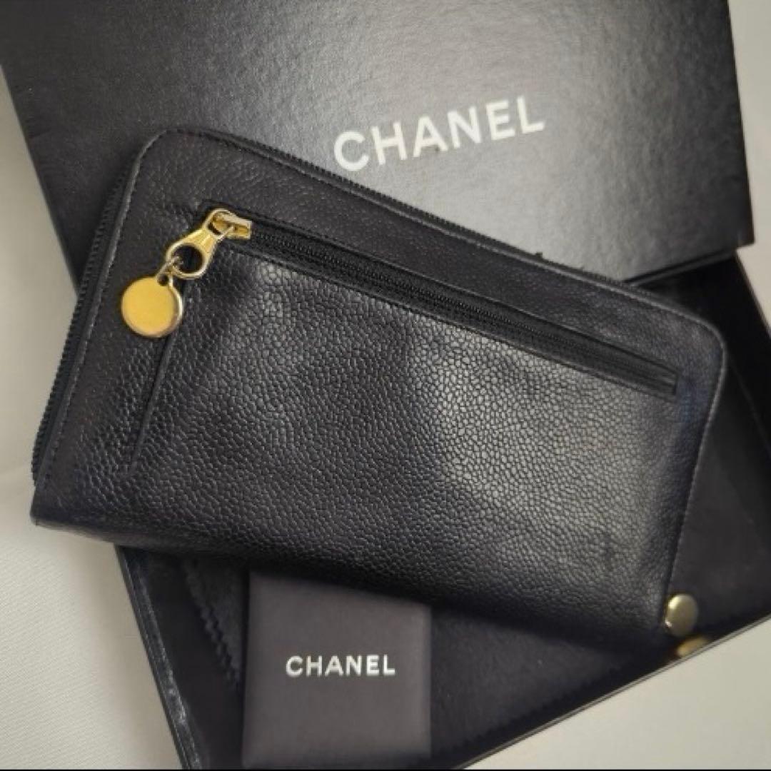 CHANEL キャビアスキン ココマーク レザー 長財布 ラウンド ジップ