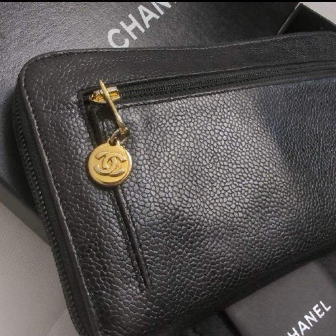 CHANEL キャビアスキン ココマーク レザー 長財布 ラウンド ジップ