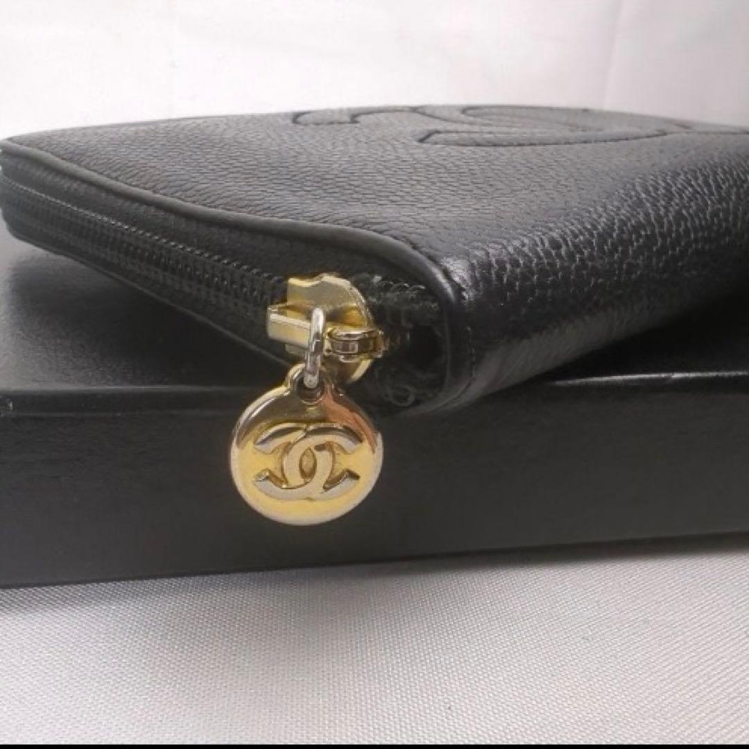 CHANEL キャビアスキン ココマーク レザー 長財布 ラウンド ジップ