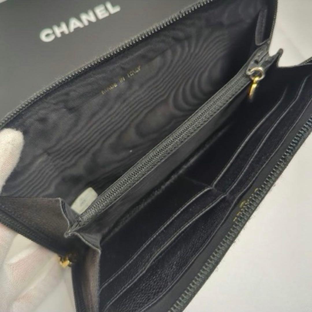 CHANEL キャビアスキン ココマーク レザー 長財布 ラウンド ジップ