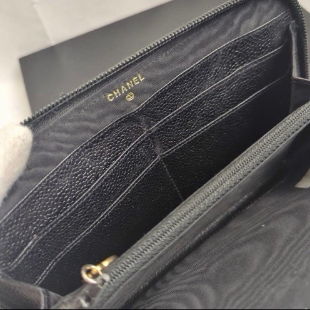 CHANEL キャビアスキン ココマーク レザー 長財布 ラウンド ジップ