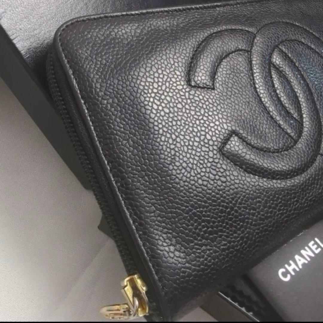 CHANEL キャビアスキン ココマーク レザー 長財布 ラウンド ジップ