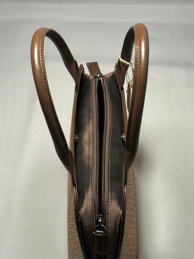 [新品] 千切屋　和装バッグ　手提げバッグ　茶色　洒落着　カジュアル　小紋　紬