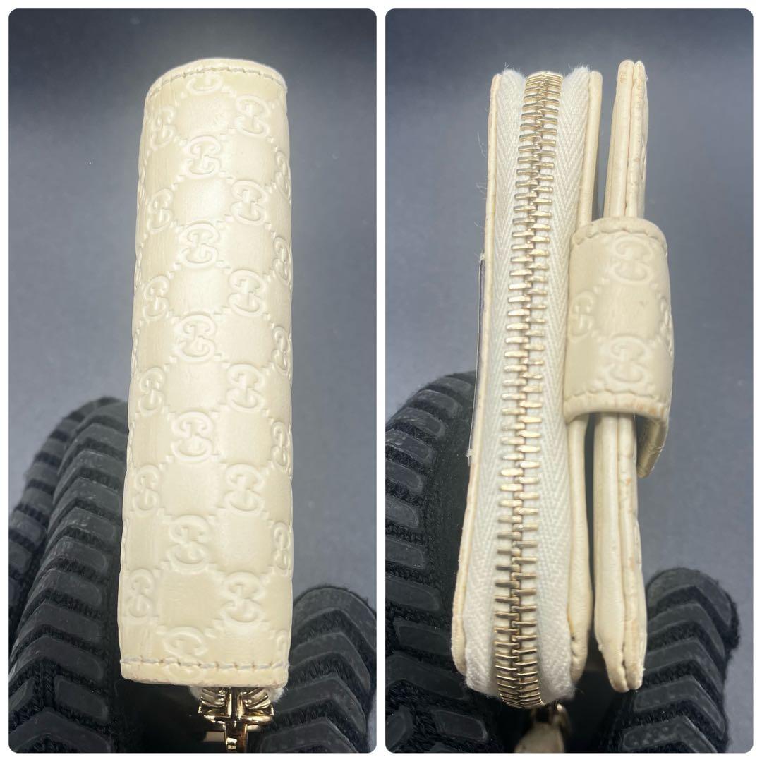 グッチ 折り財布 コンパクトウォレット マイクロシマ GG柄 レザー アイボリー