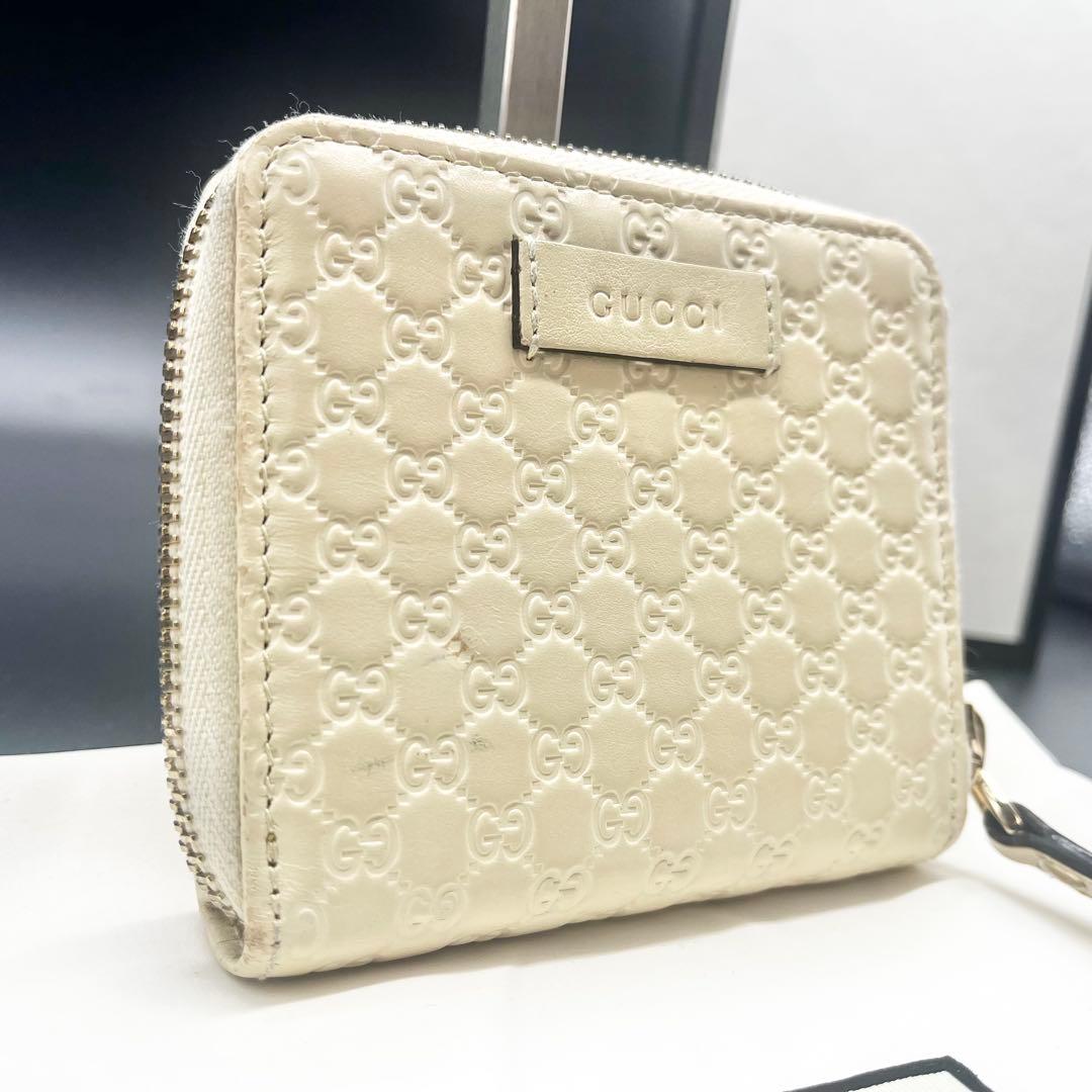 グッチ 折り財布 コンパクトウォレット マイクロシマ GG柄 レザー アイボリー