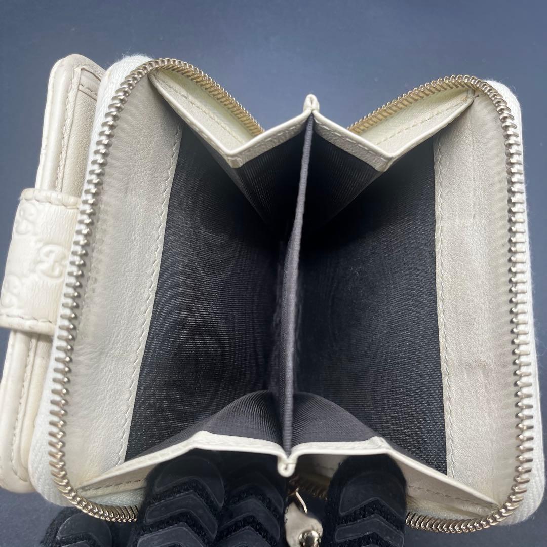 グッチ 折り財布 コンパクトウォレット マイクロシマ GG柄 レザー アイボリー