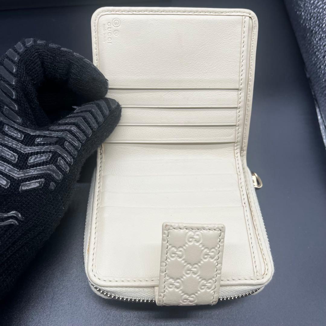 グッチ 折り財布 コンパクトウォレット マイクロシマ GG柄 レザー アイボリー