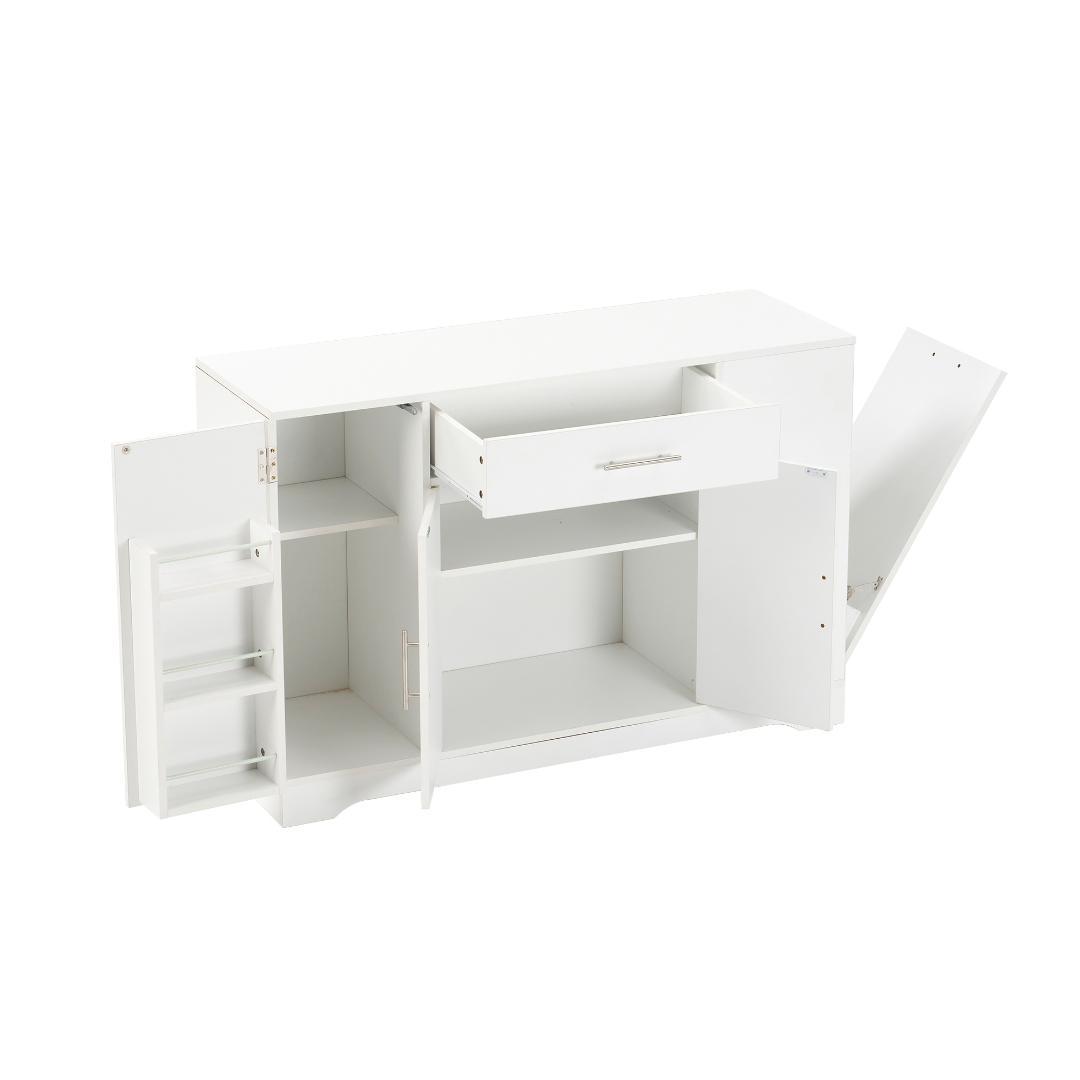 タイムセール！キャビネット　キッチン収納　ロータイプ　ラダン風　WHITE