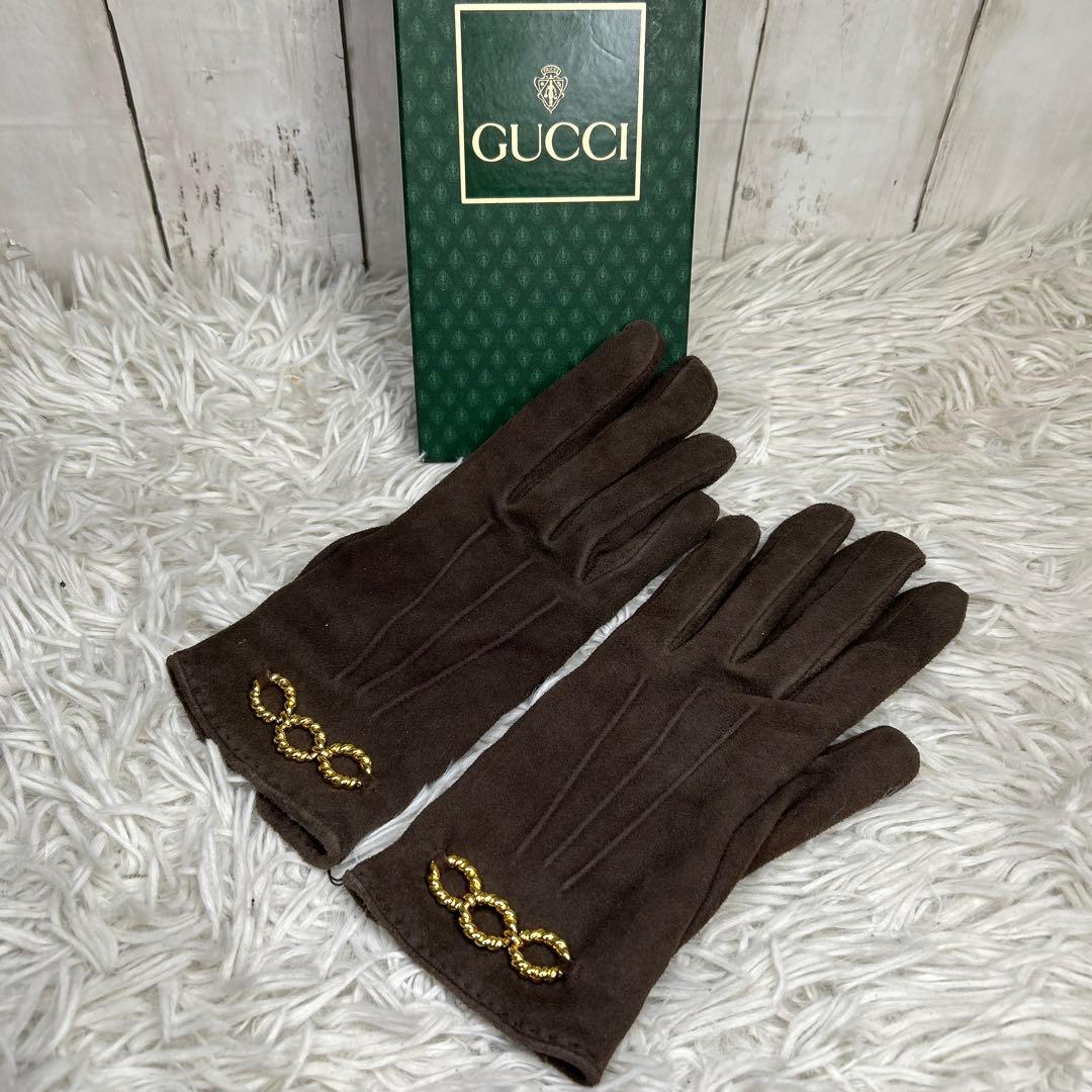 GUCCI 手袋　グローブ　ホースビット　スエード　ブラウン　レディース