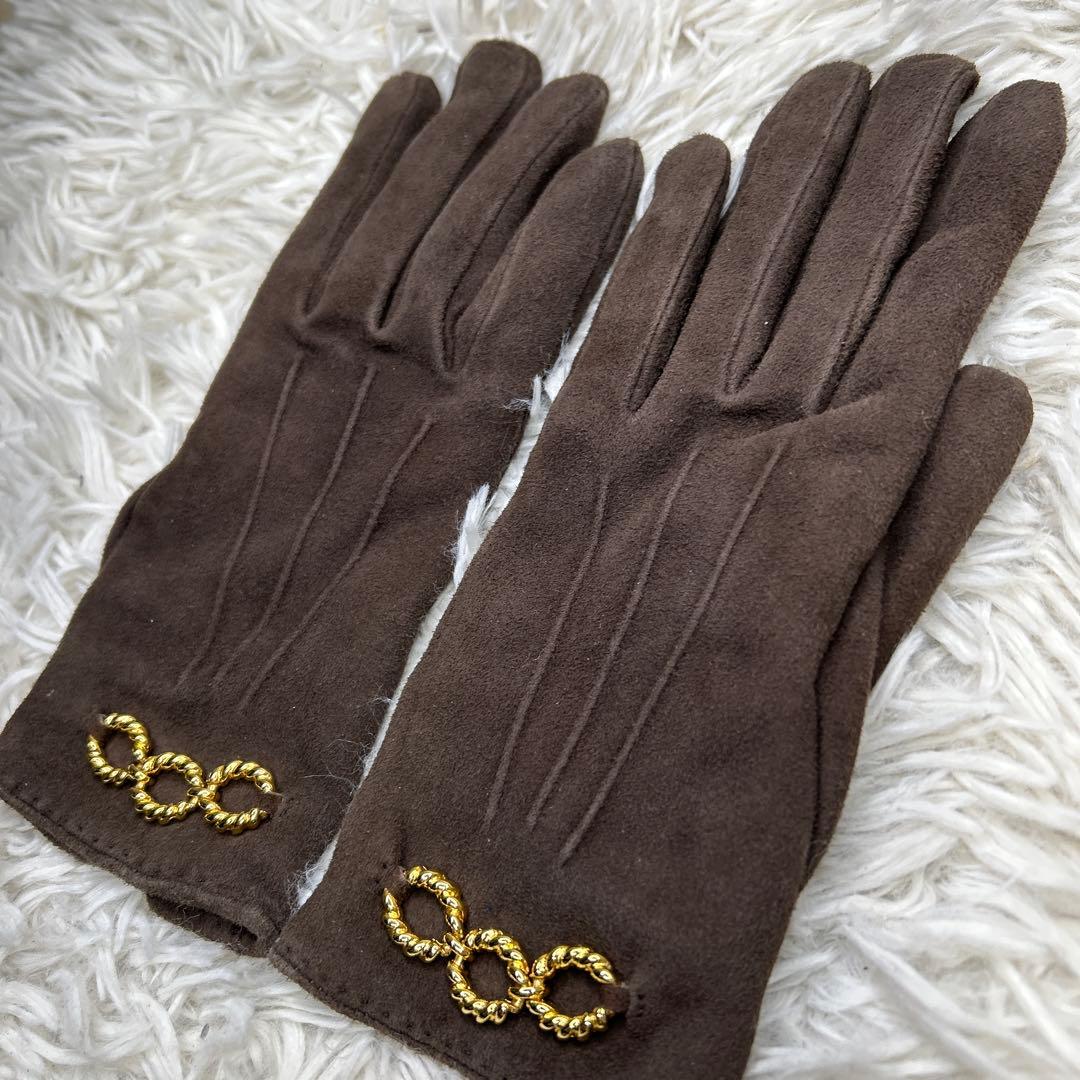 GUCCI 手袋　グローブ　ホースビット　スエード　ブラウン　レディース