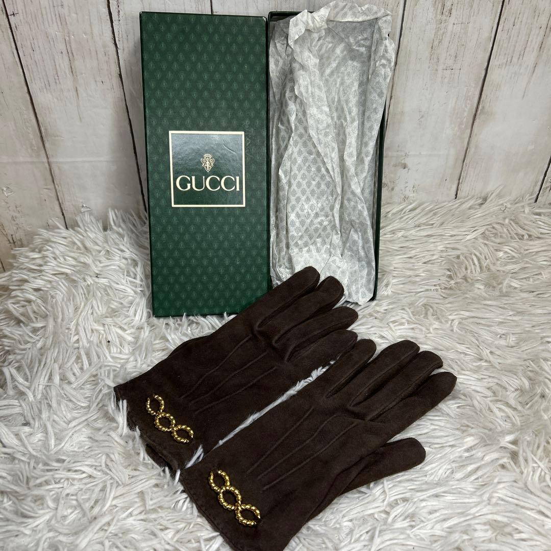 GUCCI 手袋　グローブ　ホースビット　スエード　ブラウン　レディース