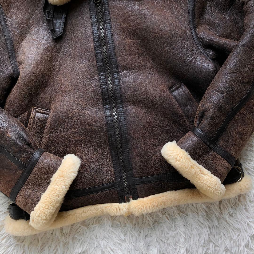 【希少L リアルムートン】フライトジャケット　茶　B-3 ボア　ヴィンテージ