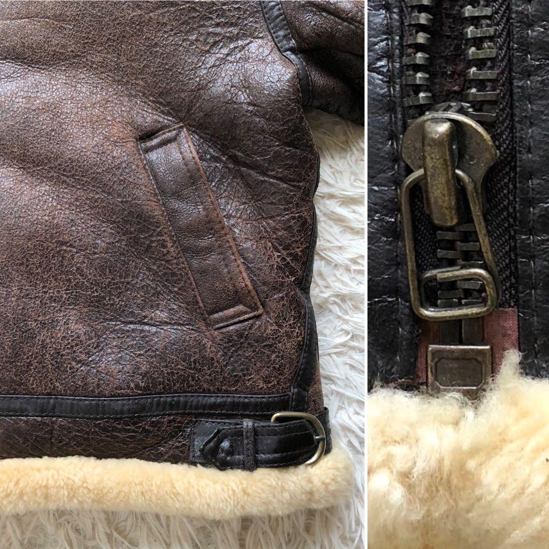 【希少L リアルムートン】フライトジャケット　茶　B-3 ボア　ヴィンテージ