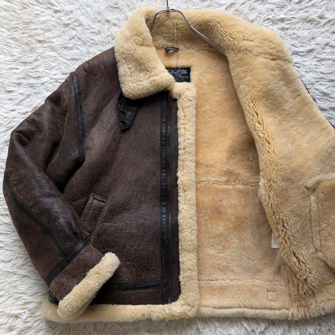 【希少L リアルムートン】フライトジャケット　茶　B-3 ボア　ヴィンテージ