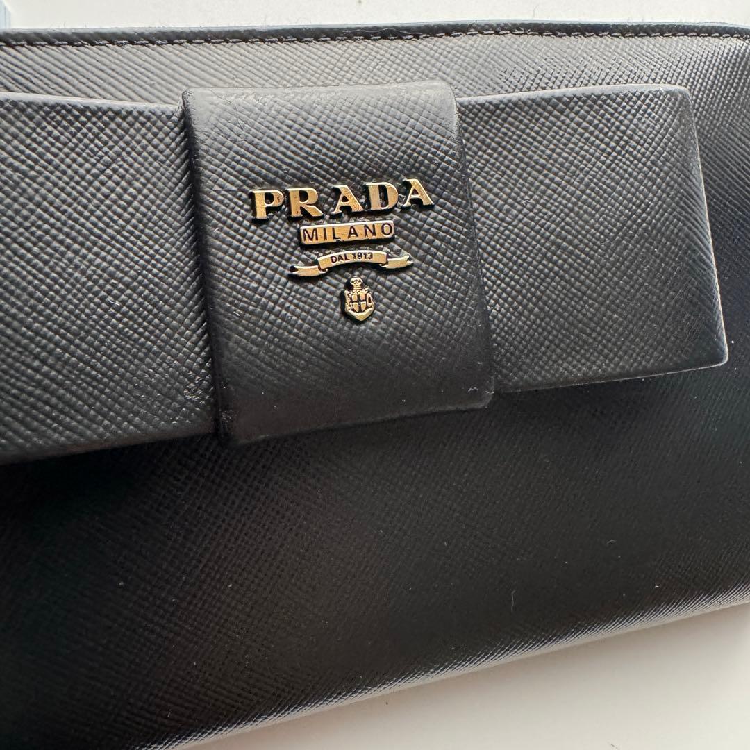【美品】237 PRADA プラダ ラウンドファスナー 長財布 リボン