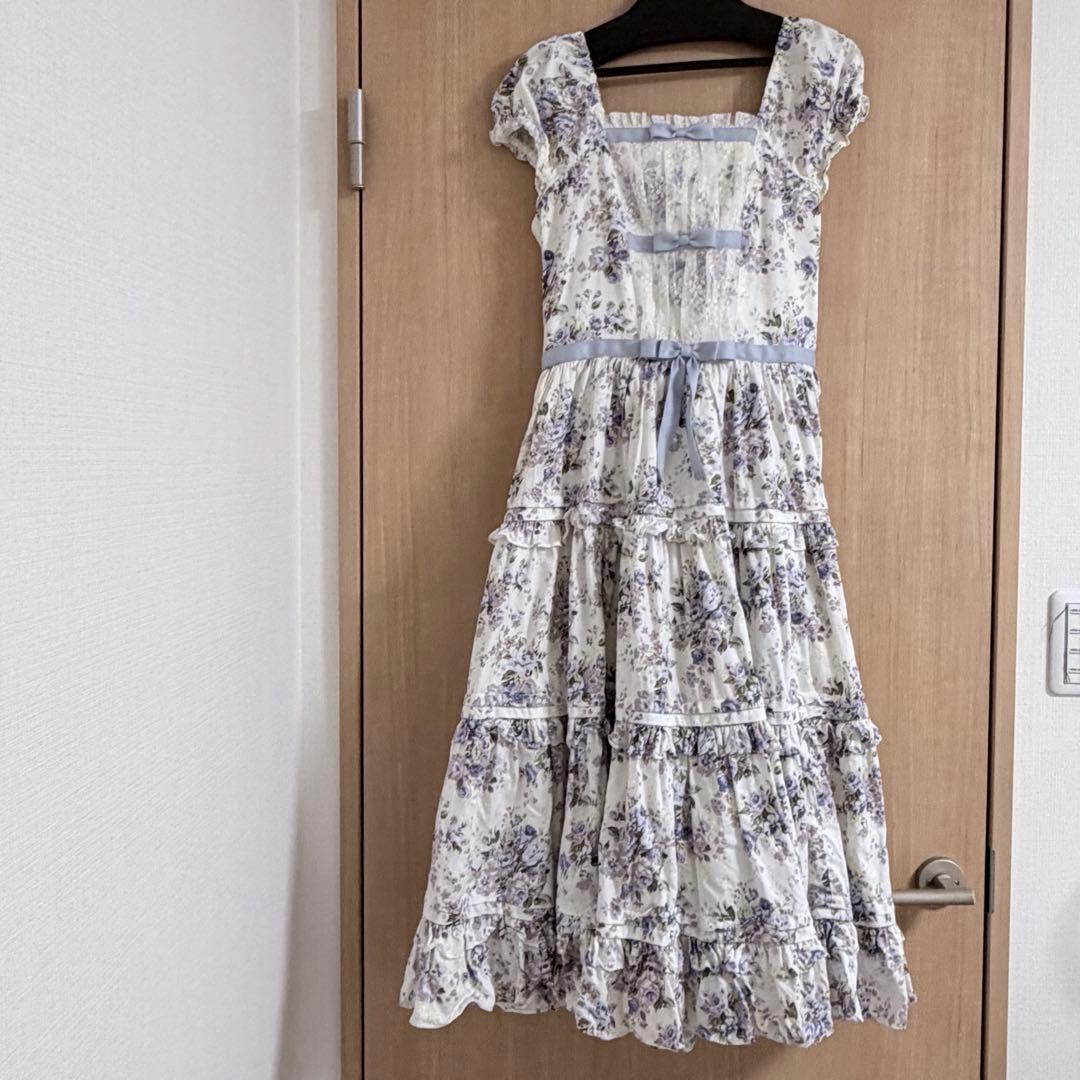 ロココブーケリボンティアードロングドレス　ラベンダー　ヴィクトリアンメイデン