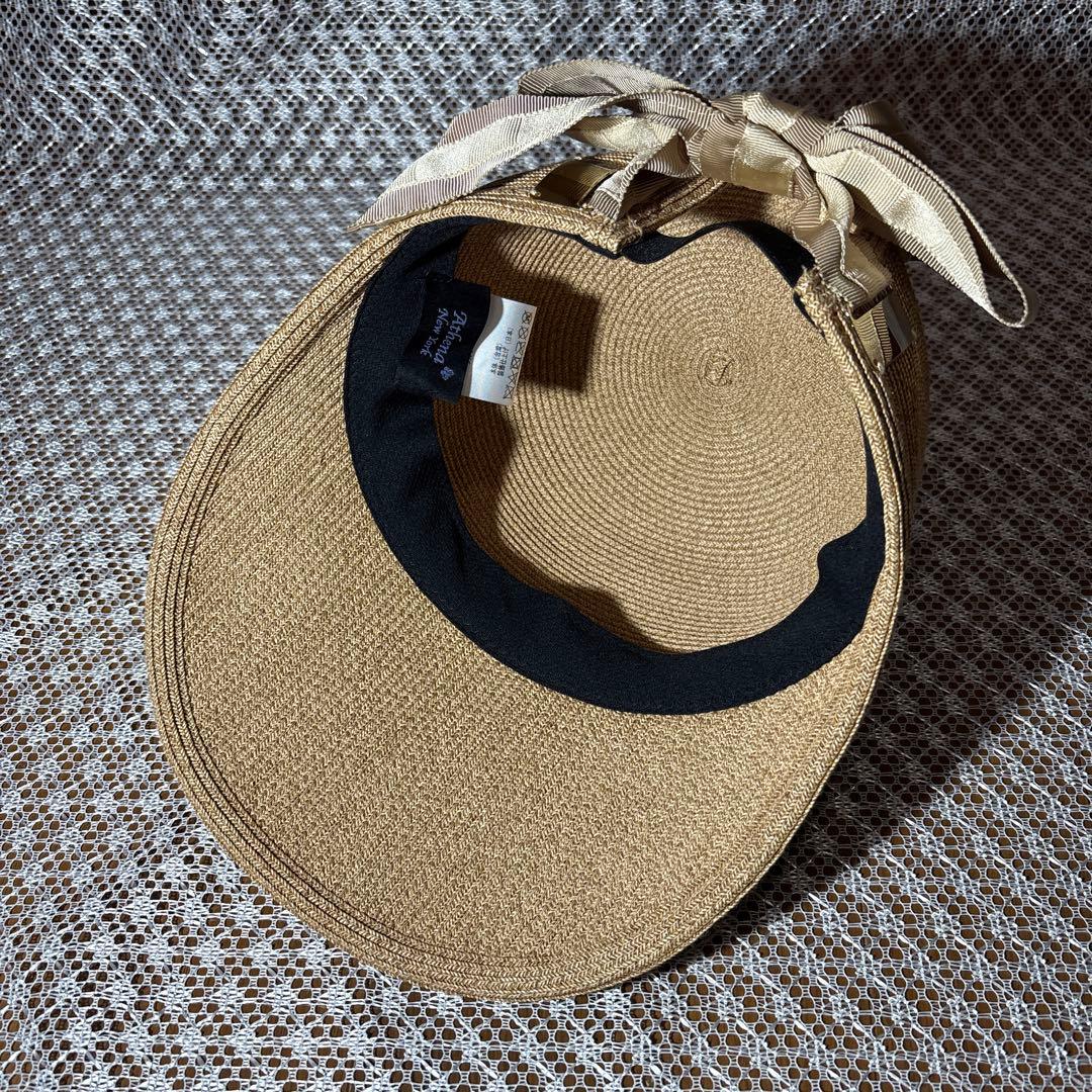 リボン付きベージュストローキャップ Athena New York