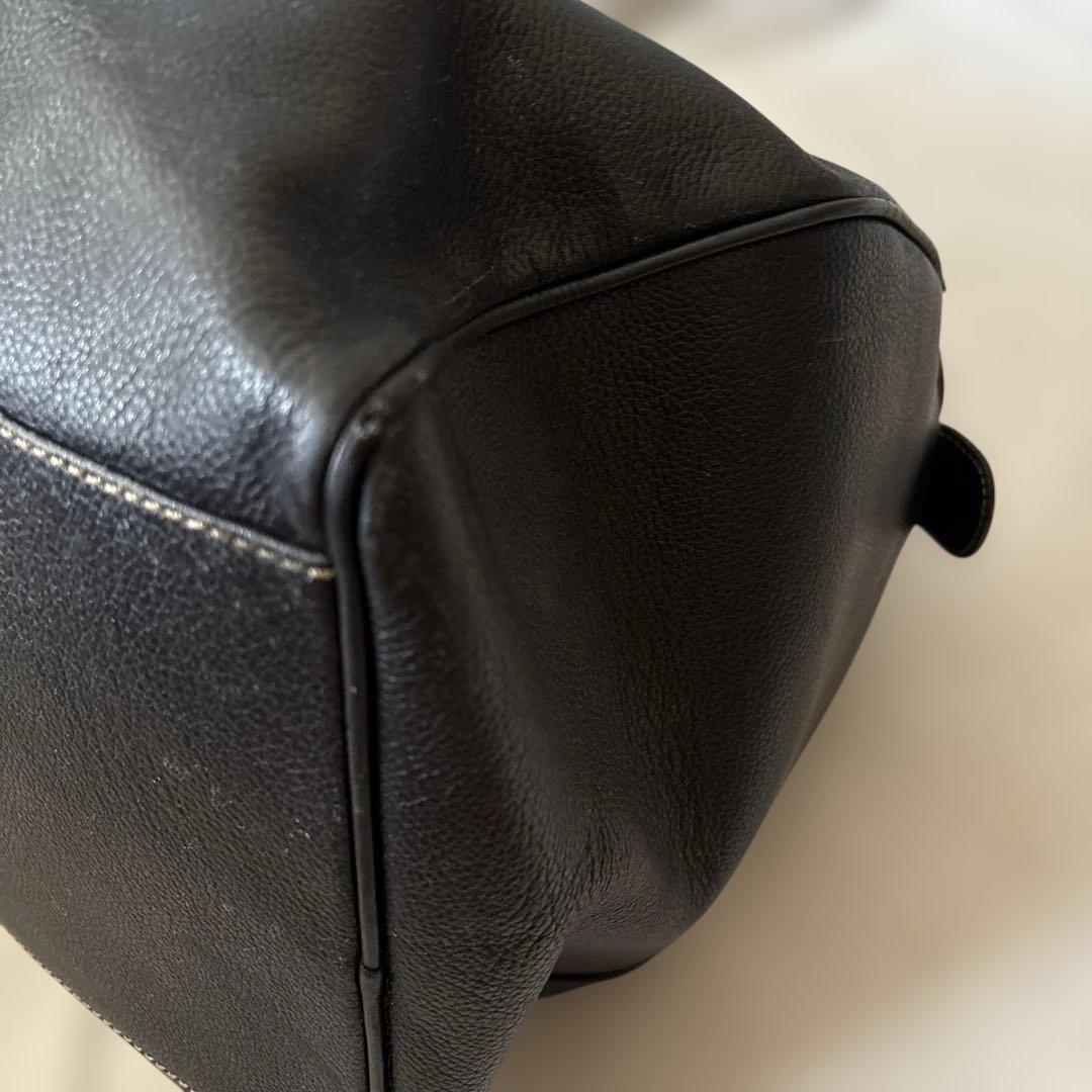 ダンヒル オール レザー ボストンバッグ 大容量 ブラック 黒　シボ革