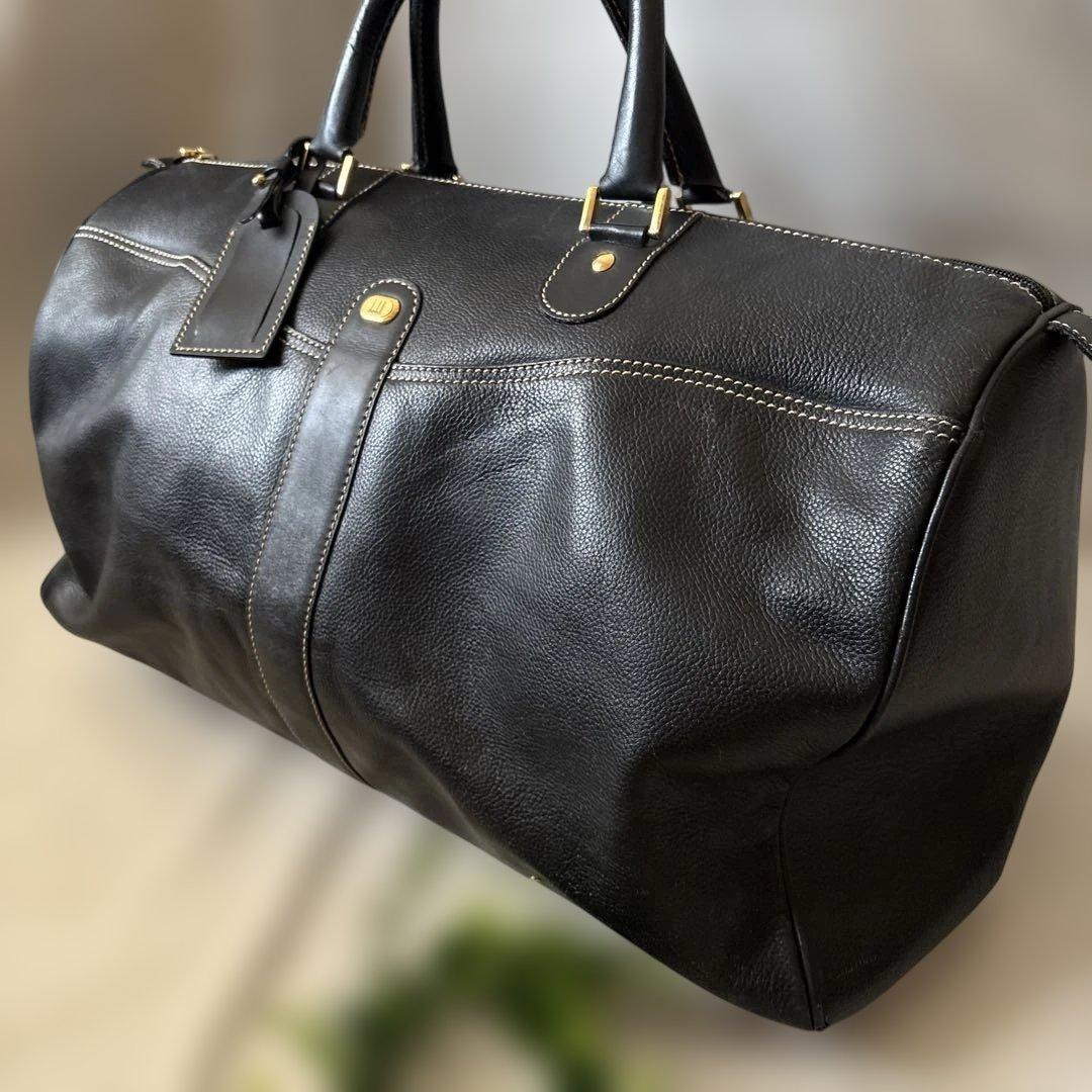 ダンヒル オール レザー ボストンバッグ 大容量 ブラック 黒　シボ革