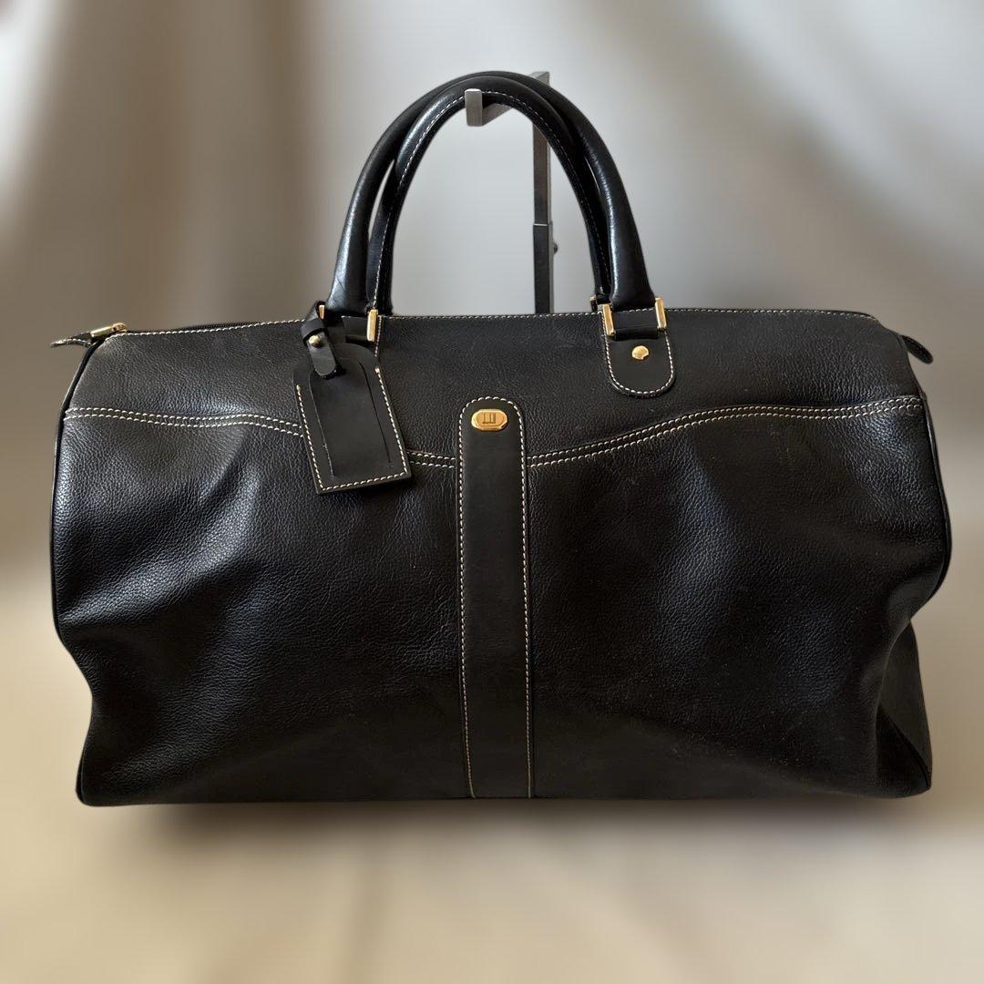 ダンヒル オール レザー ボストンバッグ 大容量 ブラック 黒　シボ革