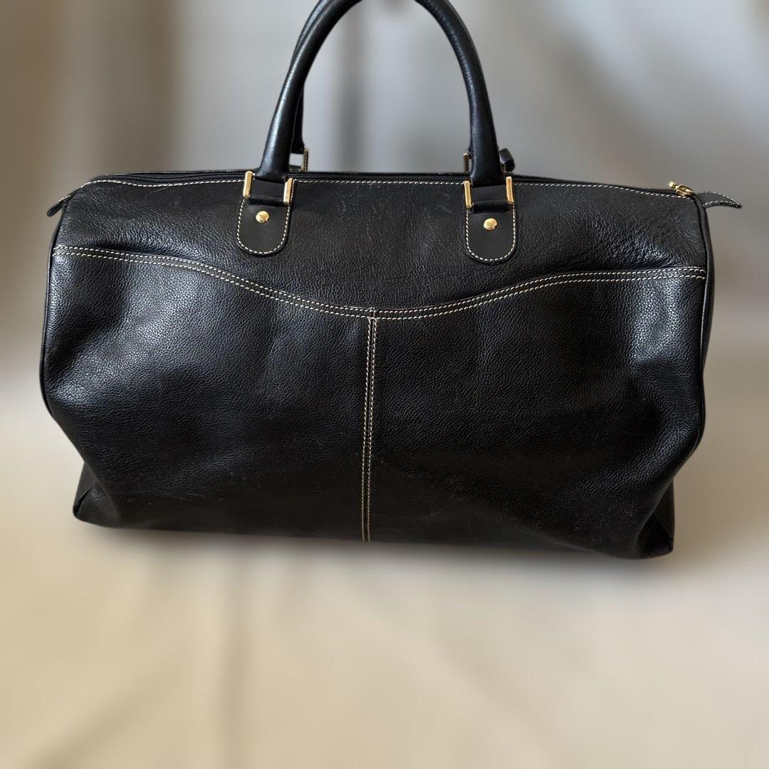 ダンヒル オール レザー ボストンバッグ 大容量 ブラック 黒　シボ革