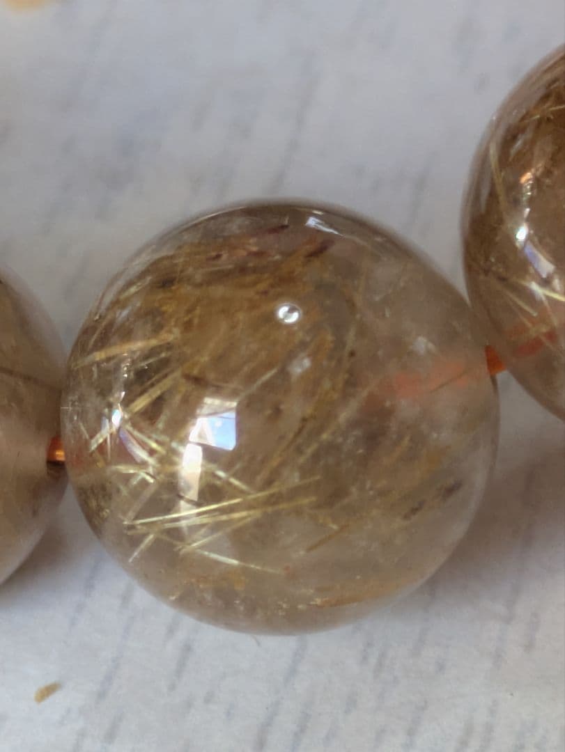 清ゴールドルチルクォーツ ブレスレット13、5mm玉38500円