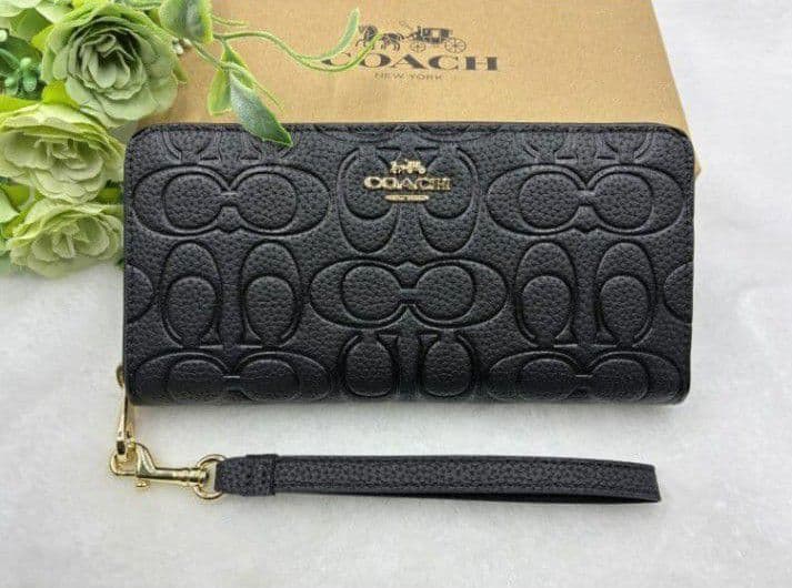 新品未使用コーチ長財布ブラックシグネチャーレディースメンズ送料無料即日発送