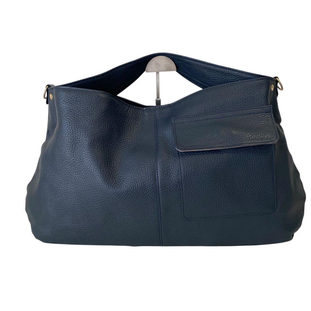 極美品　アタオ　エルヴィ　A4可　2way ショルダーバッグ　ネイビー　レザー