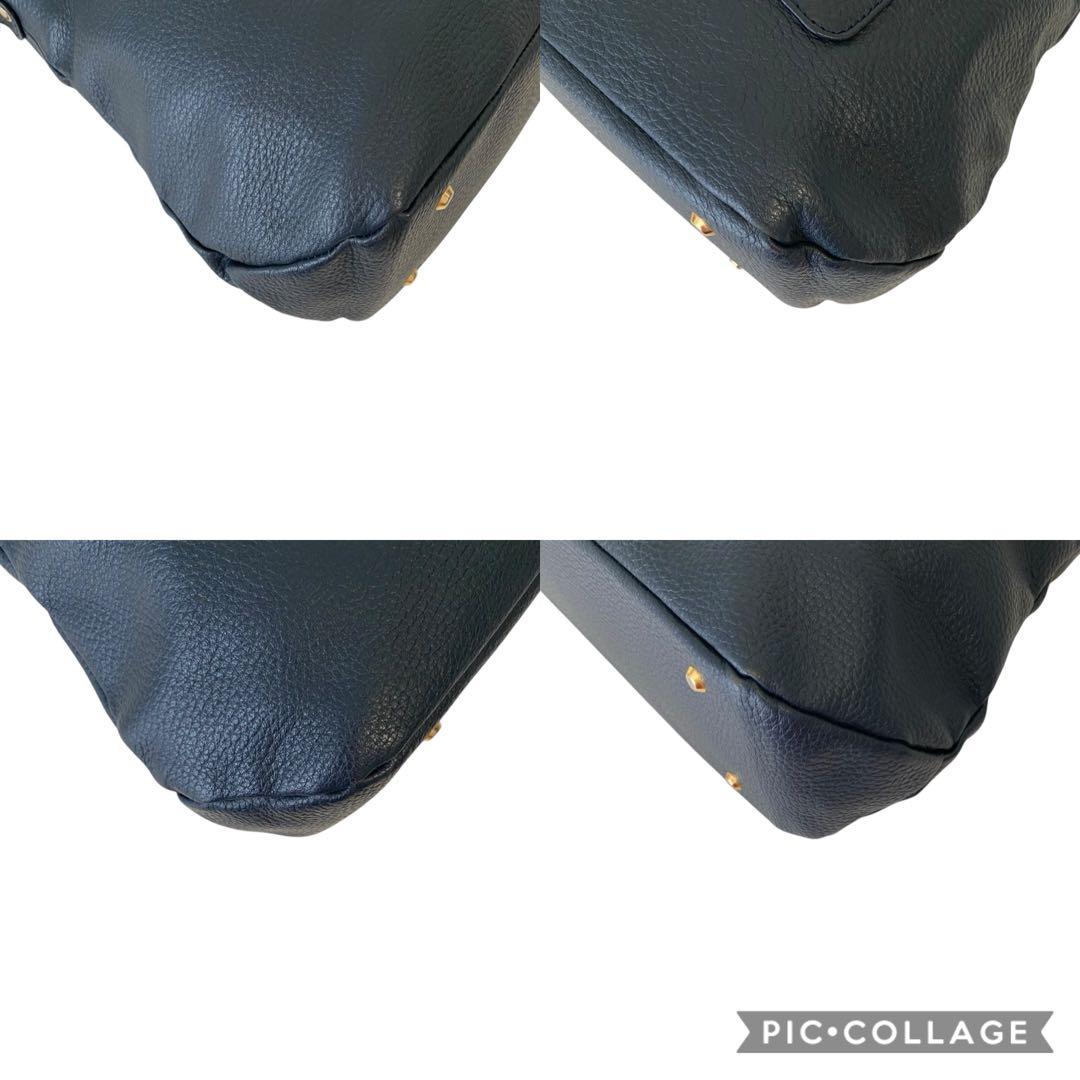 極美品　アタオ　エルヴィ　A4可　2way ショルダーバッグ　ネイビー　レザー