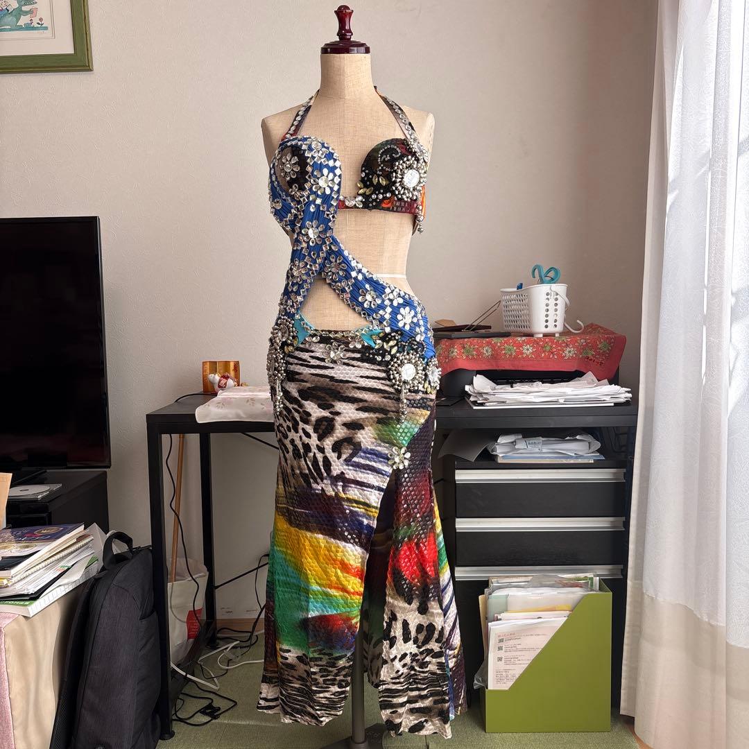 カラフルなレオパード柄ベリーダンスワンピース