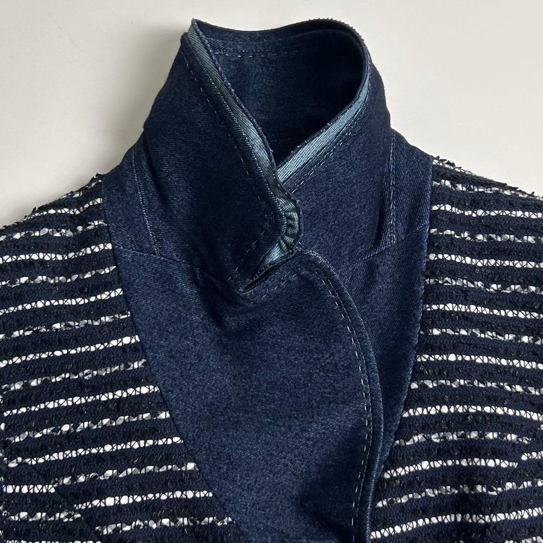美品♡クレージュ/サマーツイード×デニム切り替えデザインジャケット/ネイビー/L
