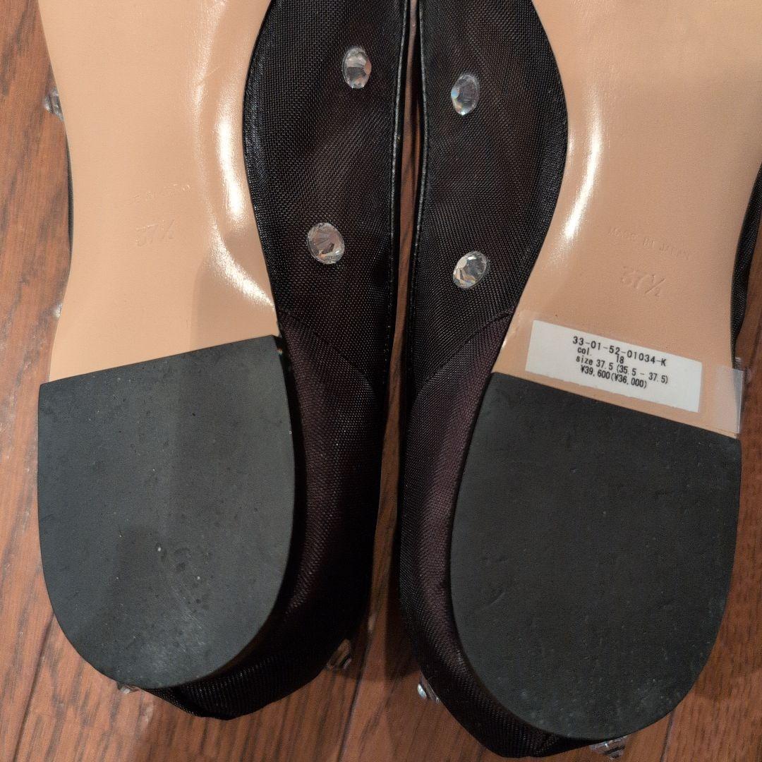 PIPPICHIC ブラック ドット柄 フラットシューズ