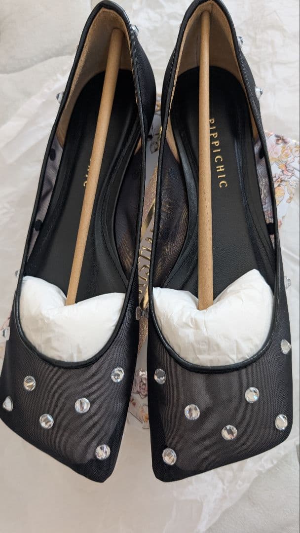 PIPPICHIC ブラック ドット柄 フラットシューズ