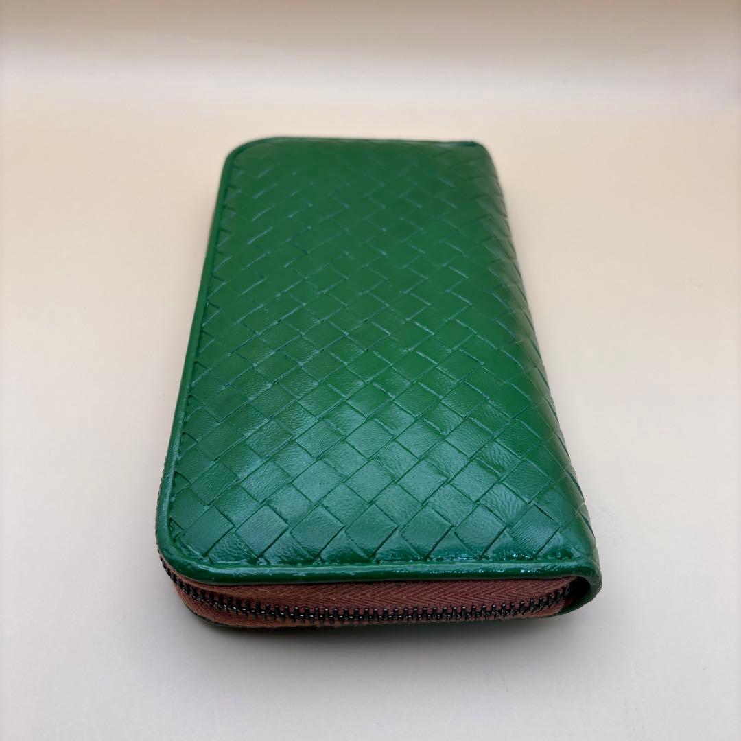 ③◆正規品◆ボッティガヴェネタイントレチャート ラウンドファスナー長財布グリーン