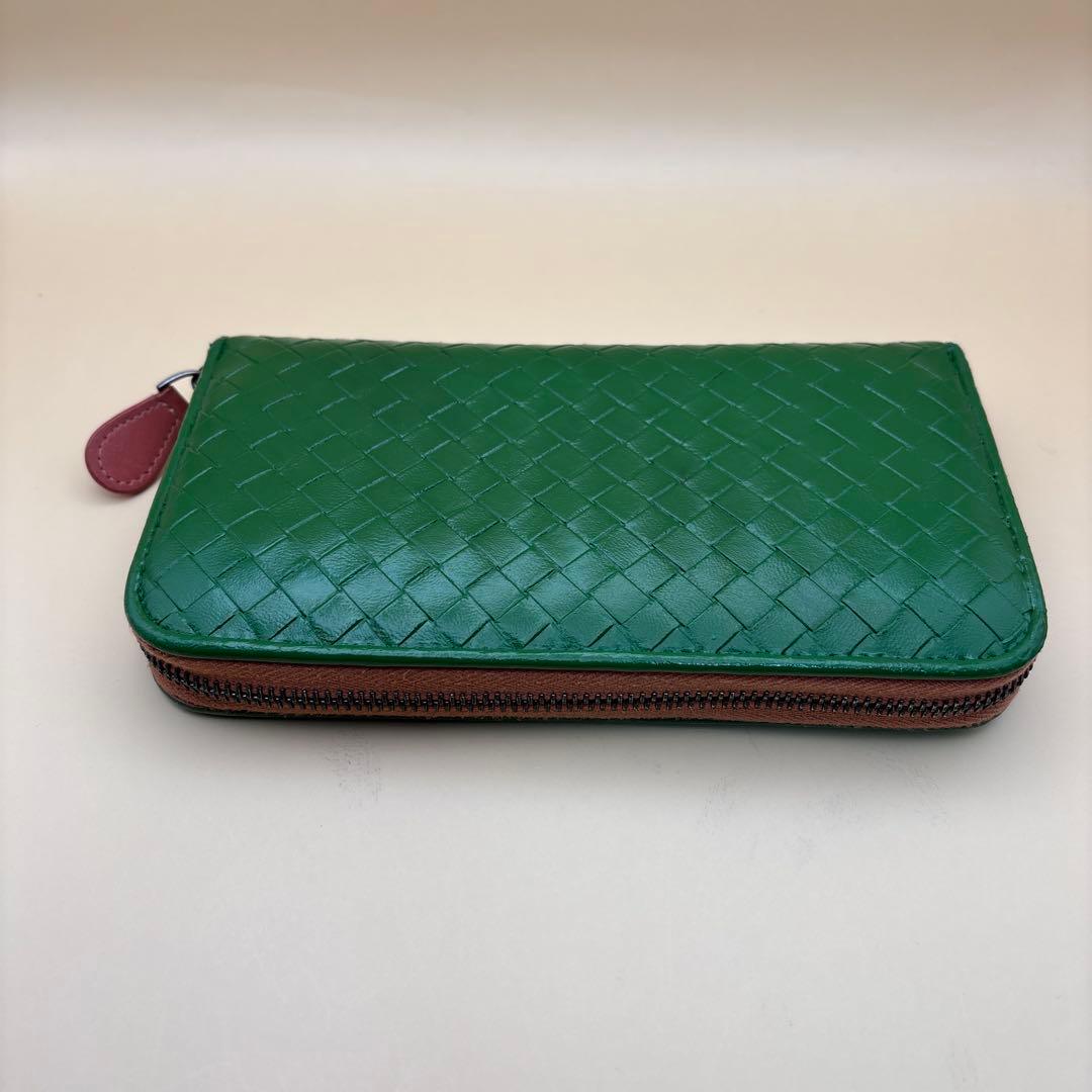 ③◆正規品◆ボッティガヴェネタイントレチャート ラウンドファスナー長財布グリーン