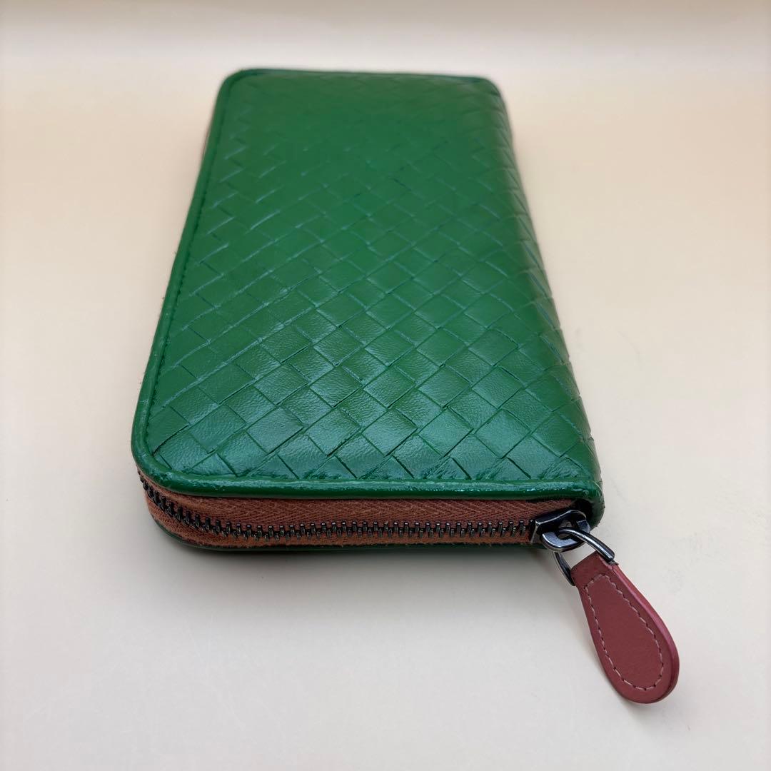 ③◆正規品◆ボッティガヴェネタイントレチャート ラウンドファスナー長財布グリーン