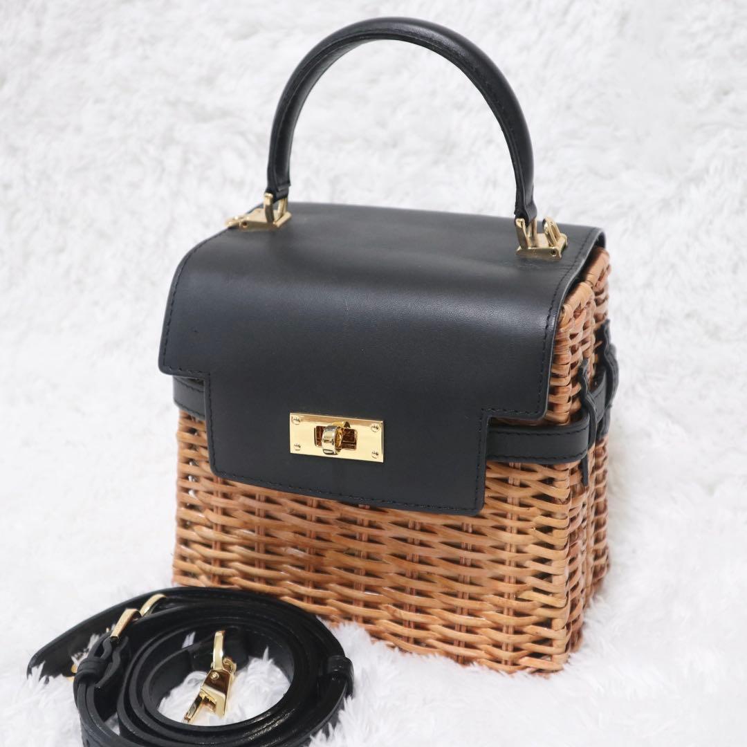 ヴィオラドーロ スプリットラタン ターンロック付き 2WAYトップハンドルバッグ