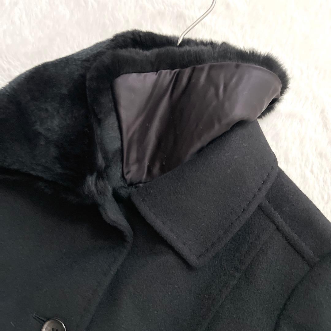 未使用級✨バーバリーロンドン アンゴラ ロングコート 総柄 ファー ベルト付 黒