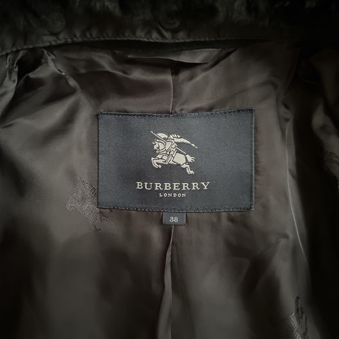 未使用級✨バーバリーロンドン アンゴラ ロングコート 総柄 ファー ベルト付 黒