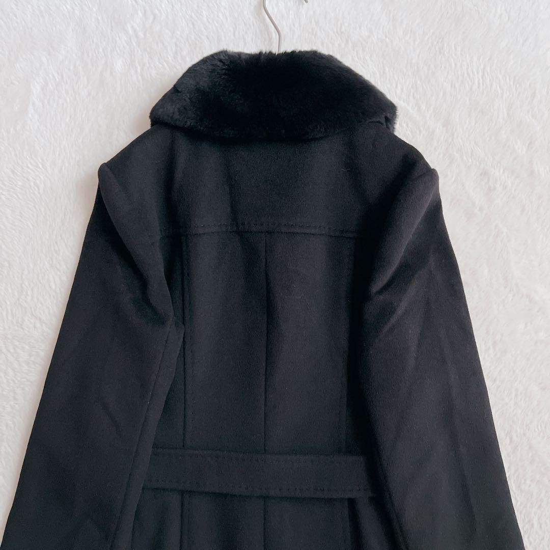 未使用級✨バーバリーロンドン アンゴラ ロングコート 総柄 ファー ベルト付 黒