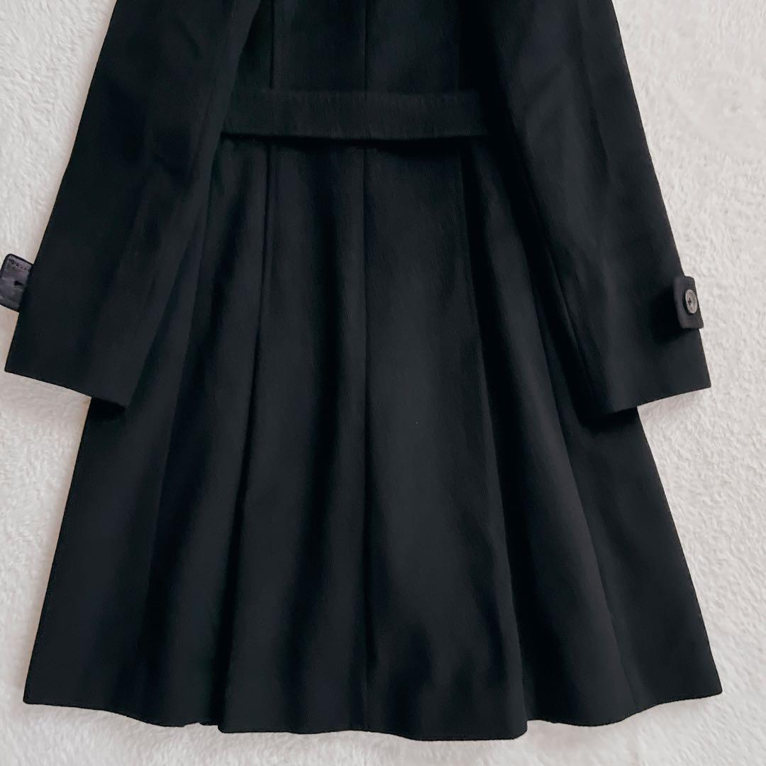 未使用級✨バーバリーロンドン アンゴラ ロングコート 総柄 ファー ベルト付 黒