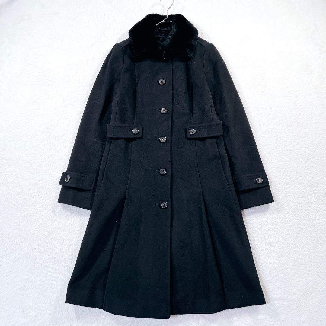 未使用級✨バーバリーロンドン アンゴラ ロングコート 総柄 ファー ベルト付 黒