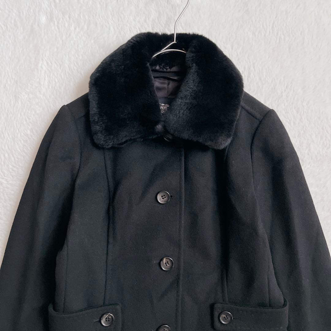 未使用級✨バーバリーロンドン アンゴラ ロングコート 総柄 ファー ベルト付 黒