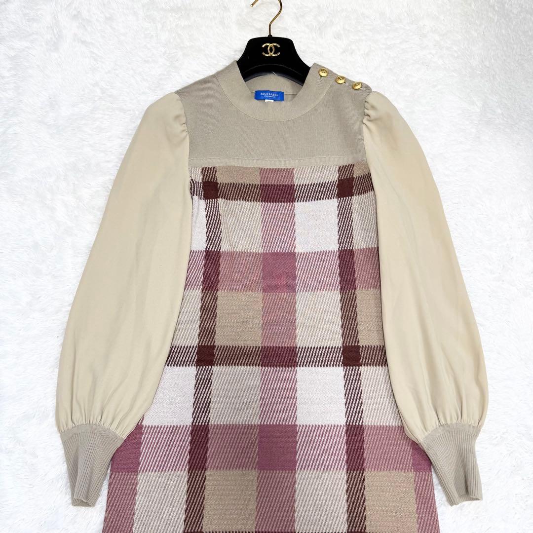 【美品✨】ブルーレーベルクレストブリッジ　チェックジャカードニットワンピース